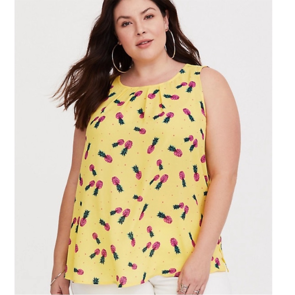 TORRID Yellow Sleeveless Top w/ Pink Pineapples